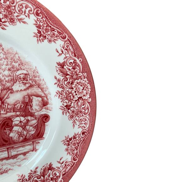 Royal Stafford Christmas SANTA'S SLEIGH RED Porcelain 8" Salad Plate Set of 4 - Picture 6 of 11